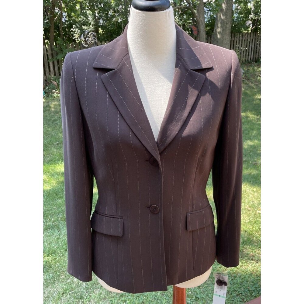 Kasper Classics Brown Pinstripe Womens Blazer Jacket Size 8 Made In China